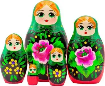 Брестская Фабрика Сувениров В зеленом платке и сарафане с розовыми цветами (набор 5 шт)