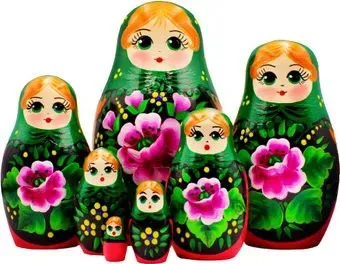 Брестская Фабрика Сувениров В зеленом платке и сарафане с розами (набор 7 шт)