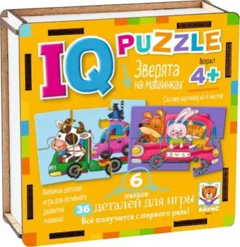 Айрис-Пресс IQ деревянный. Зверята на машинках 4+ 9785811284597