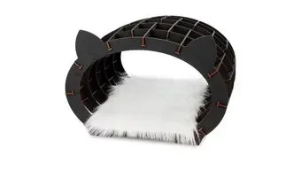 Eco-Wood-Art «Кошкин дом» чёрый каркас — белый мех