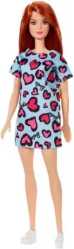 Barbie Рыжая в голубом платье с сердечками GHW48