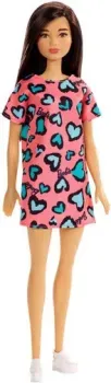 Barbie Брюнетка в платье с синими сердечками GHW46