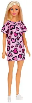 Barbie Блондинка в розовом платье с сердечками GHW45
