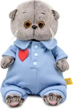BUDI BASA Кот Басик Baby в голубом комбинезоне с сердечком 10896435