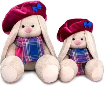 BUDI BASA Collection Зайка Ми в бархатном берете и шарфе в клетку SidM-505 (23 см)