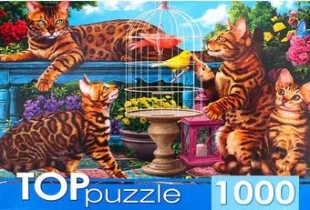 Top Puzzle Бенгальские коты в саду