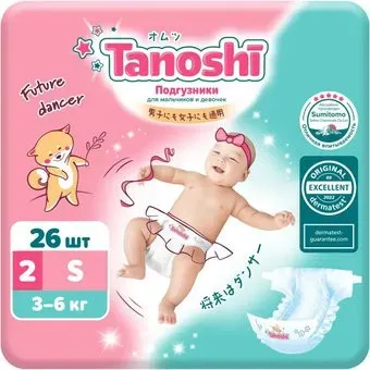 Tanoshi Premium Baby Diapers S 3-6 кг (26 шт)