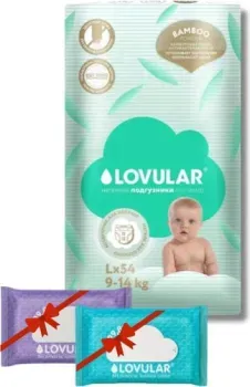 Lovular Bamboo L 9-14кг 54 шт + Влажные салфетки 20 шт