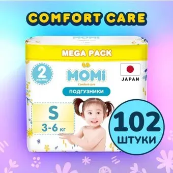 Momi Comfort Care Mega pack S 3-6 кг (102 шт)