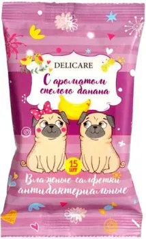Delicare Собаки Анибактериальные с ароматом спелого банана (15 шт)