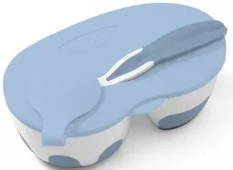 BabyOno Мисочка двухсекционная с ложкой 1067 (синий)