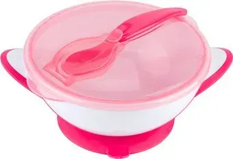 BabyOno Миска с присоской и ложкой 6м+ 1063 (розовый)