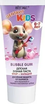 Витэкс Dentavit kids фтор + кальций двойная защита от кариеса bubble gum (65 г)