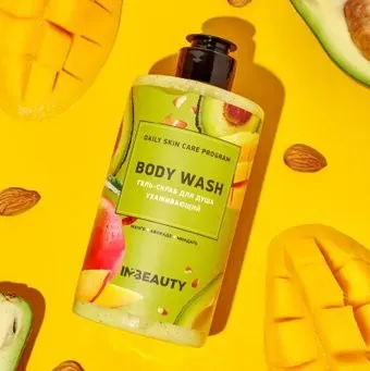 IN2Beauty Professional Гель для душа Скраб ухаживающий Манго и авокадо (460 мл)
