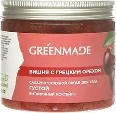 GreenMade Скраб для тела Сахарно-соляной Густой витаминный коктейль Вишня/Грецкий орех 250 мл