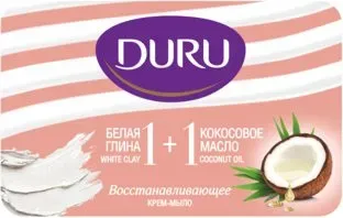 Duru Крем-мыло 1+1 белая глина + кокосовое масло 80 г
