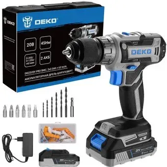 Deko DKCD20V PRO 080-1001 (с 2-мя АКБ, кейс, оснастка)