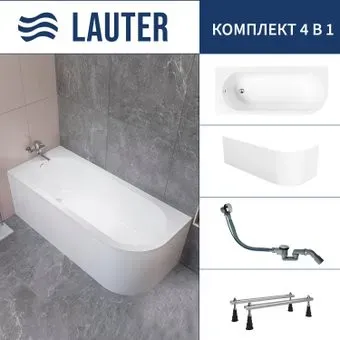 Lauter Monaco 170x72.5 2113170L (с ножками, лицевым экраном и сифоном 21Y32000 хром)