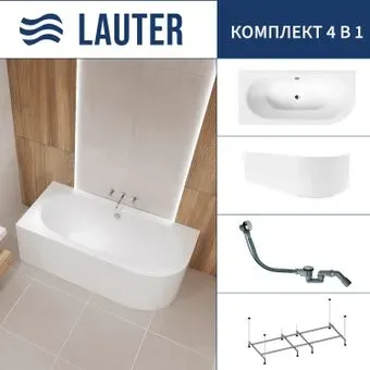 Lauter Bliss 170 L 21201071L (с каркасом, лицевым экраном белого цвета и сифоном 21Y32000 хром)