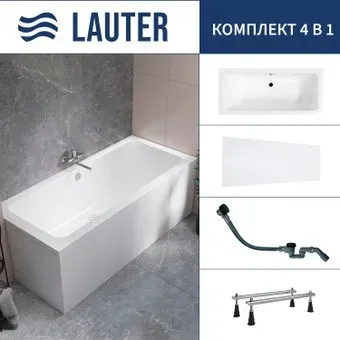 Lauter Olympia 170x75 21100075 (с ножками, лицевым экраном и сифоном 21Y32001 матовый черный)