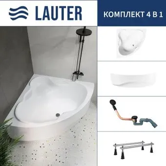 Lauter Riviera 150x150 21050150 (с ножками, лицевым экраном и сифоном 21Y11021 матовый черный)