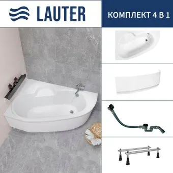 Lauter Valencia 150x100 2102150L (с ножками, лицевым экраном и сифоном 21Y32001 матовый черный)