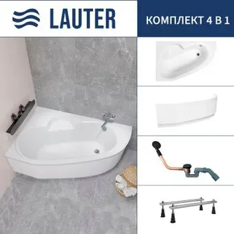 Lauter Valencia 150x100 2102150L (с ножками, лицевым экраном и сифоном 21Y11021 матовый черный)