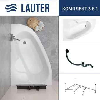 Lauter Valencia 150x100 2102150L (с каркасом и сифоном 21Y31001 матовый черный)