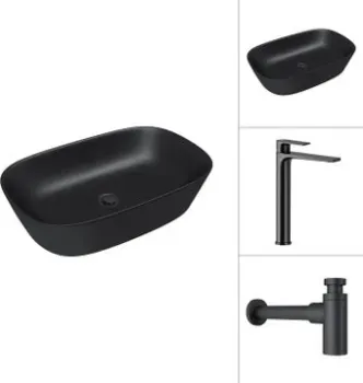 Lauter 21393-60-A + Reef 21CK8678BS с сифоном 21635B (черный матовый)