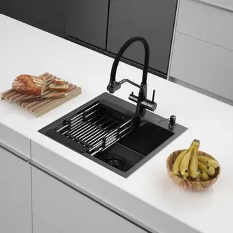 ARFEKA ECO AR мойка 500*500, коландер, дозатор BLACK DECOR VOLCANIC ROCK