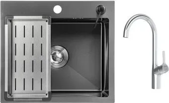 Saniteco 5045 Nano + Spike F9S07000 (хром, с сифоном, дозатором и коландером)
