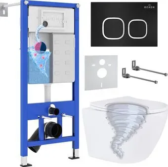 Roxen Antares Tornado Long в комплекте с инсталляцией StounFix Dual Fresh 6 в 1 868433 (кнопка: черный матовая)