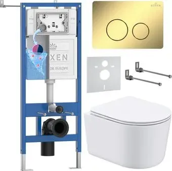 Roxen Simple Compact в комплекте с инсталляцией StounFix Dual Fresh 6 в 1 868468 (кнопка: золото глянцевая)
