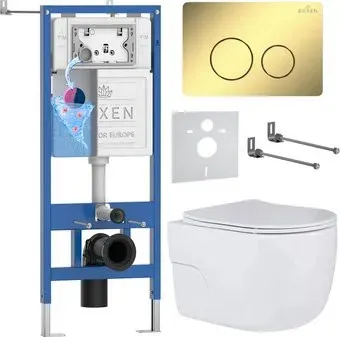 Roxen Porto в комплекте с инсталляцией StounFix Dual Fresh 6 в 1 868474 (кнопка: золото глянцевая)