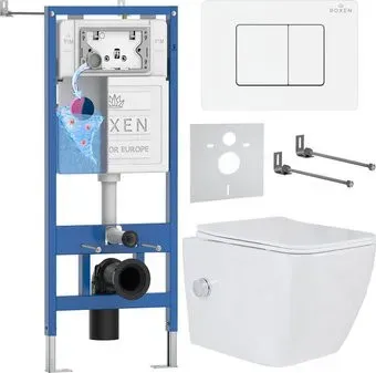 Roxen Cube Tornado Bidet в комплекте с инсталляцией StounFix Dual Fresh 6 в 1 868630 (кнопка: брашированное золото матовая)