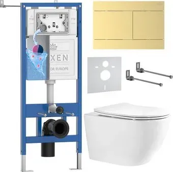 Roxen Antares Tornado Long в комплекте с инсталляцией StounFix Dual Fresh 6 в 1 868465 (кнопка: брашированное золото матовая)