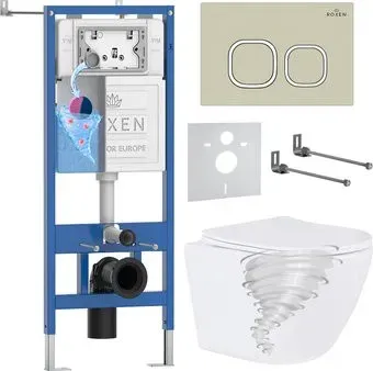Roxen Antares Tornado Long в комплекте с инсталляцией StounFix Dual Fresh 6 в 1 868436 (кнопка: пастель бежевый матовая)