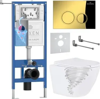 Roxen Antares Tornado Long в комплекте с инсталляцией StounFix Dual Fresh 6 в 1 868431 (кнопка: золото глянцевая)