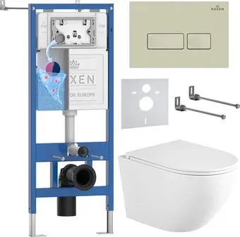 Roxen Antares Tornado Long в комплекте с инсталляцией StounFix Dual Fresh 6 в 1 868416 (кнопка: пастель бежевый матовая)