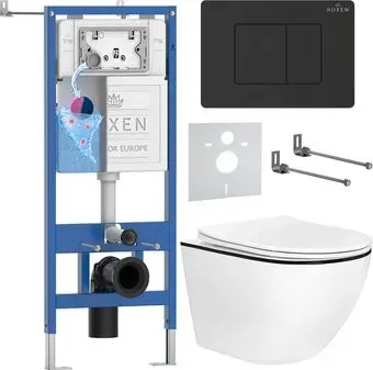 Roxen Antares Black в комплекте с инсталляцией StounFix Dual Fresh 6 в 1 868511 (кнопка: черный матовая)