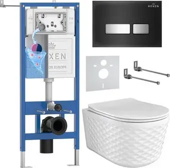 Roxen Vine Tornado в комплекте с инсталляцией StounFix Dual Fresh 6 в 1 979025 (кнопка: черный глянцевый)