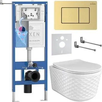 Roxen Vine Tornado в комплекте с инсталляцией StounFix Dual Fresh 6 в 1 979022 (кнопка: брашированное золото)