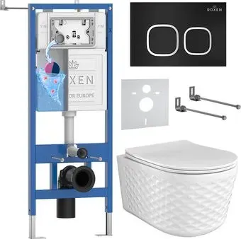 Roxen Vine Tornado в комплекте с инсталляцией StounFix Dual Fresh 6 в 1 979015 (кнопка: черный матовый)