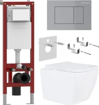 Roxen Cube в комплекте с инсталляцией Asten Readle Zentralmodul AR0601-135M с кнопкой сатин (хром матовый)