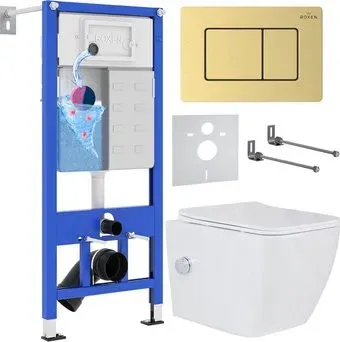 Roxen Cube bidet в комплекте с инсталляцией StounFix Dual Fresh 6 в 1 968472 (кнопка: брашированное золото)