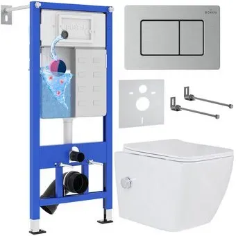 Roxen Cube bidet в комплекте с инсталляцией StounFix Dual Fresh 6 в 1 968439 (кнопка: сатин)