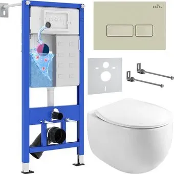 Roxen Egg в комплекте с инсталляцией StounFix Dual Fresh 6 в 1 966706 (кнопка: бежевый)