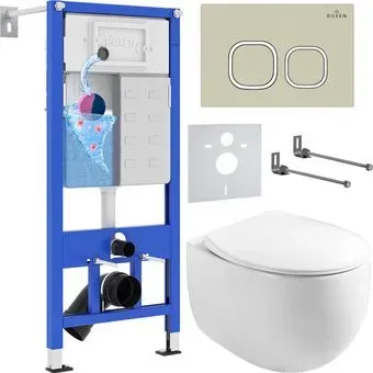 Roxen Egg в комплекте с инсталляцией StounFix Dual Fresh 6 в 1 966619 (кнопка: бежевый)