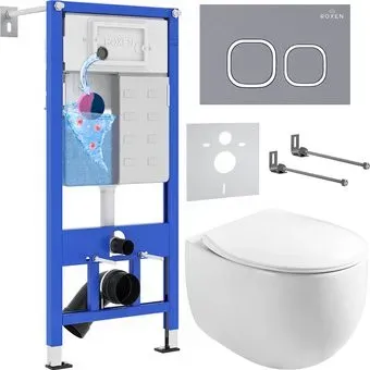 Roxen Egg в комплекте с инсталляцией StounFix Dual Fresh 6 в 1 966436 (кнопка: серый бетон)