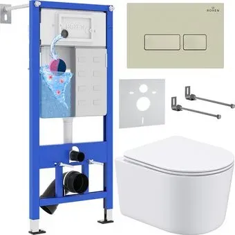Roxen Simple Compact в комплекте с инсталляцией StounFix Dual Fresh 6 в 1 966686 (кнопка: бежевый)